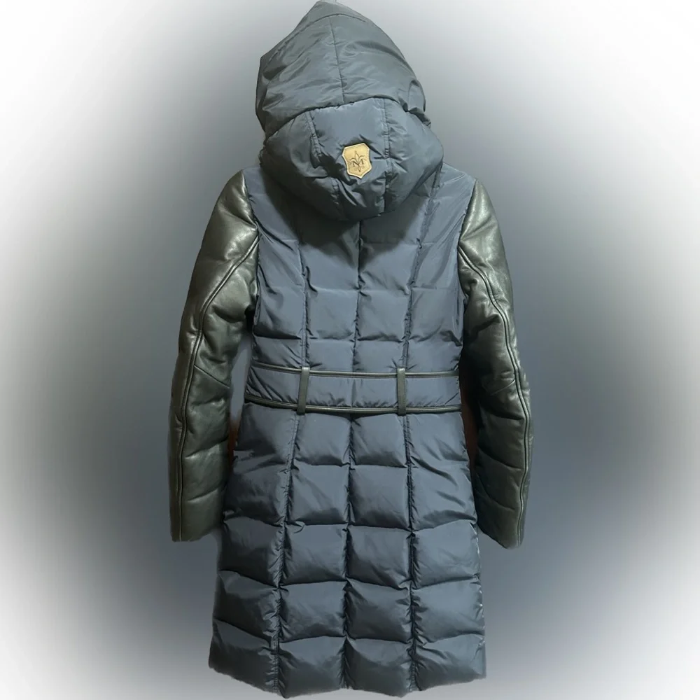 Mackage Leather Sleeves Navy Blue/Black PUFFER Jacket Size XS EUC - Picture 6 of 15